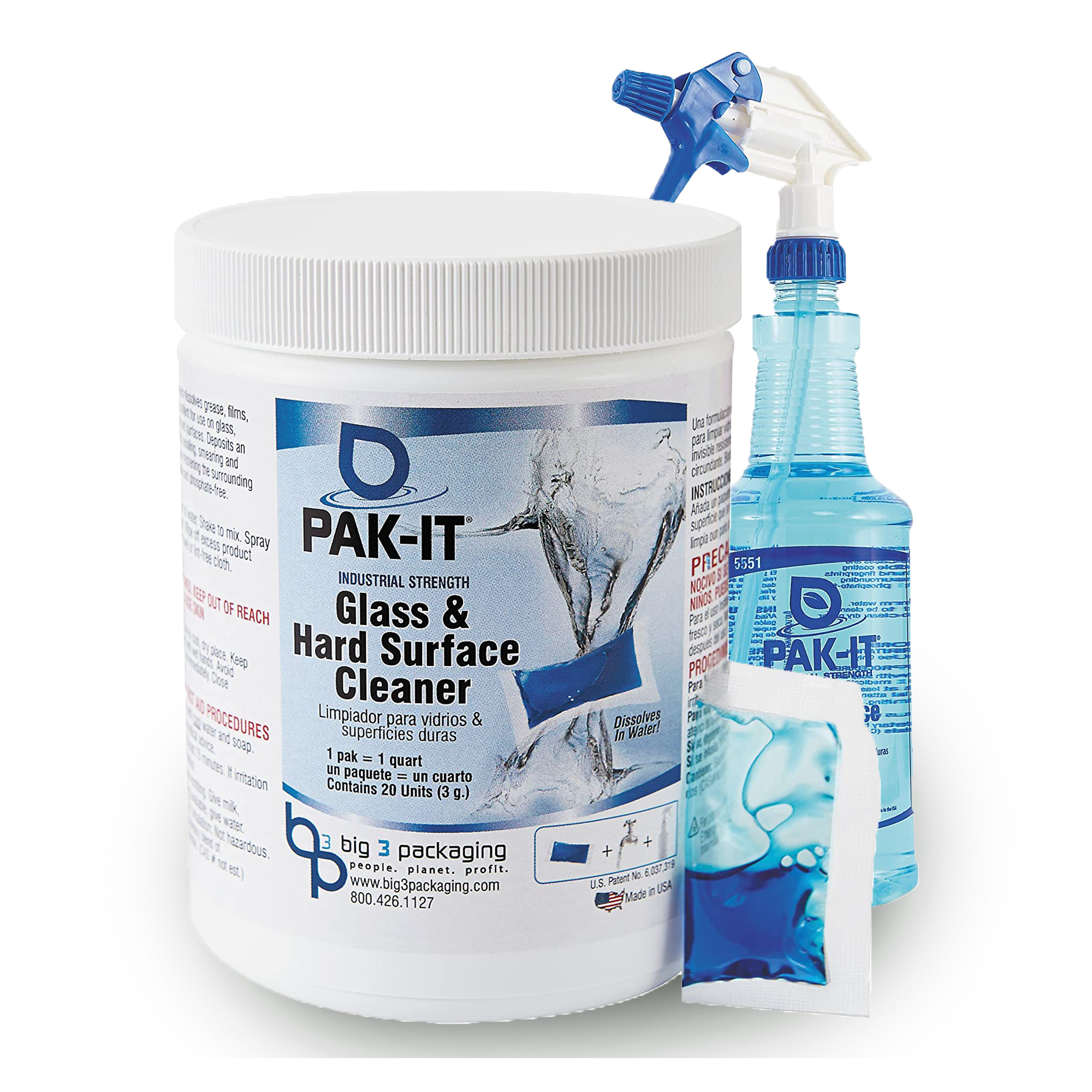 Glass & Hard-Surface Cleaner, Pleasant Scent, 20 PAK-IT's /Jar - B Line  Supply