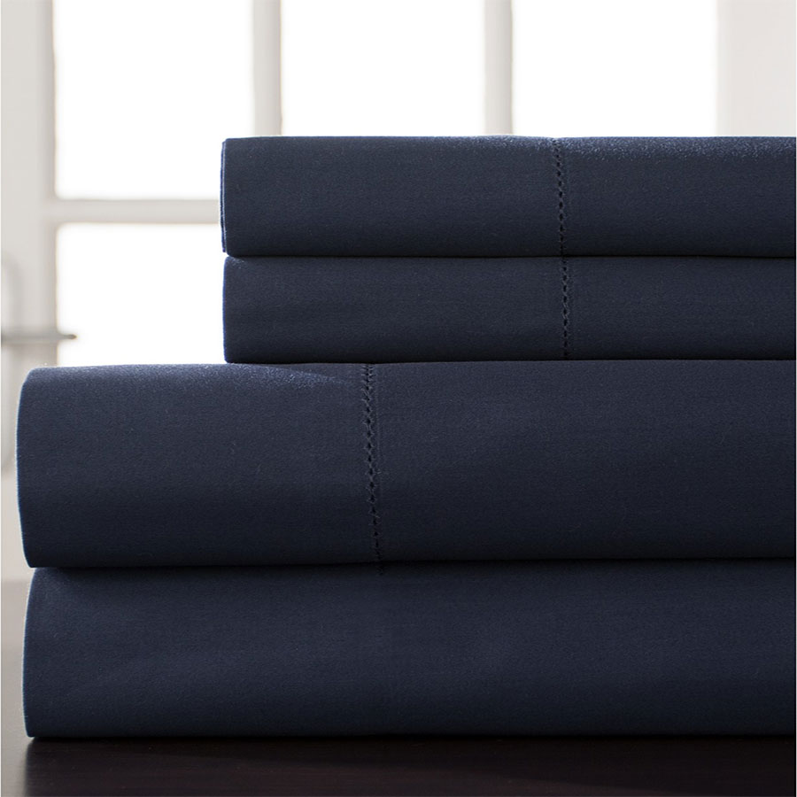 Elite Home Products Inc. Hemstitch 400 Thread Count Cotton Sateen Weave Solid Color Sheet Set