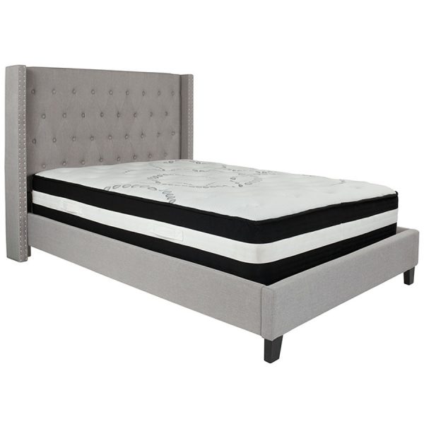Riverdale Tufted Upholstered Platform Bed in Light Gray Fabric with Pocket Spring Mattress
