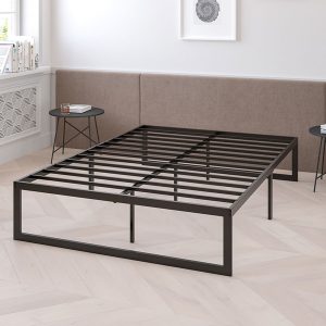 14 Inch Metal Platform Bed Frame - No Box Spring Needed with Steel Slat Support and Quick Lock Functionality