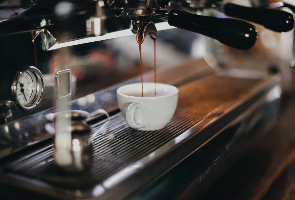 A cup of coffee on a wooden table